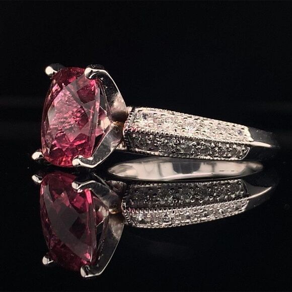 Diamond Tourmaline Rubellite Ring 6.75 14k Gold 4.10 TCW Certified $4,600 911206 - Picture 5 of 17